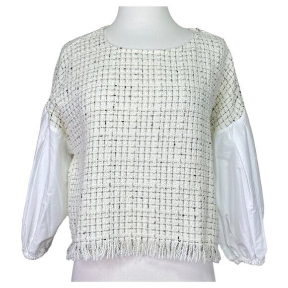 Zara Tweed Layered Sweater Balloon Sleeve Size Medium - Picture 1 of 5